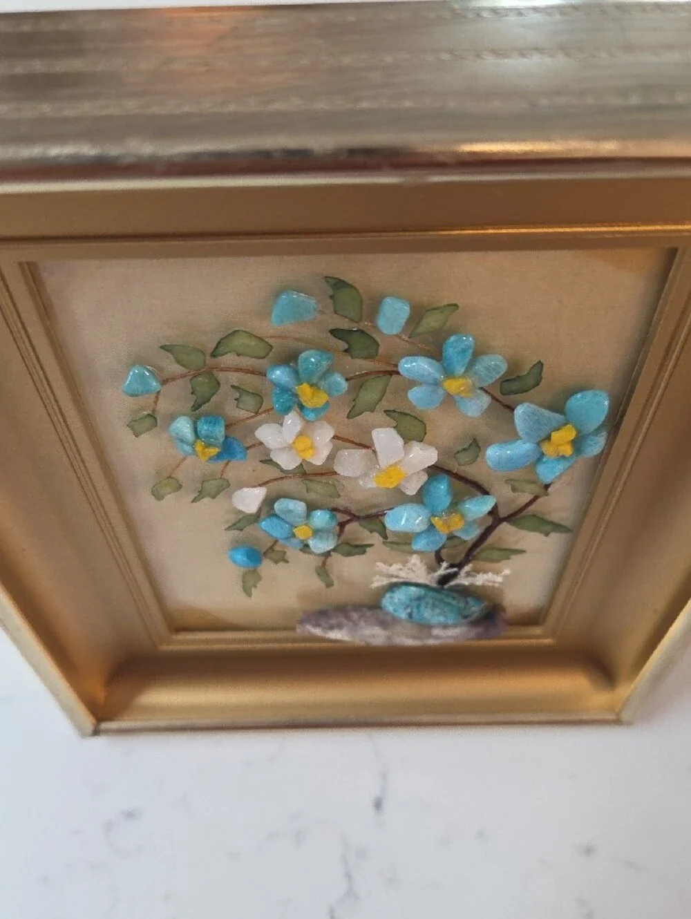 Vintage Gold Framed Mosaic Stone Art 5 By 6 Inch.
